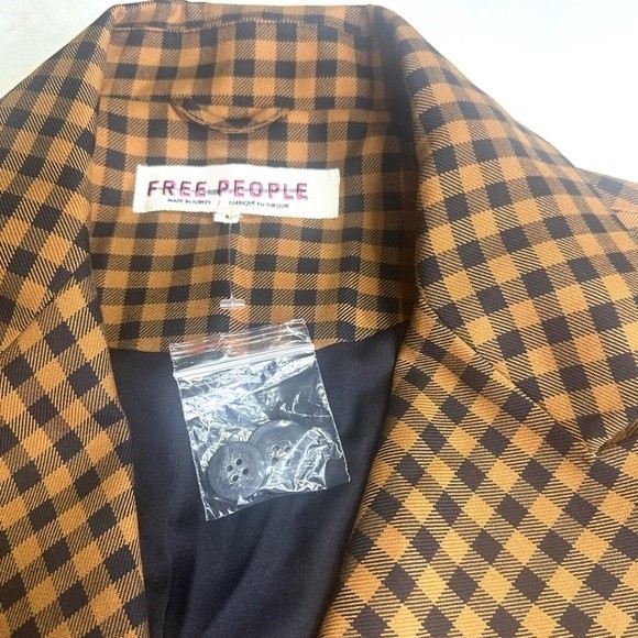 FREE PEOPLE ASHBY VINTAGE INSPIRED PLAID BLAZER IN BROWN NWOT - Picture 7 of 12